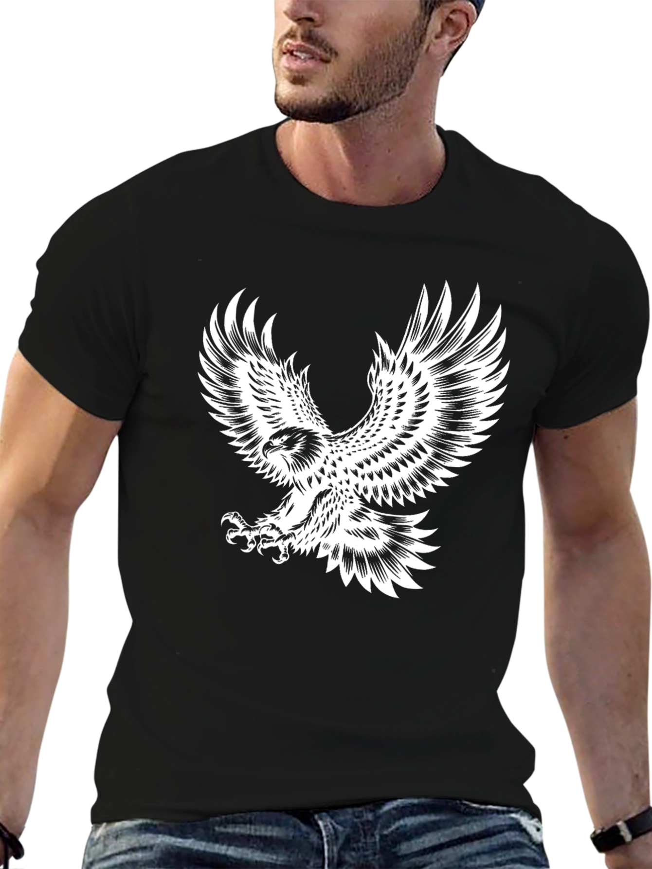 Mens Black T-Shirt with Eagle Graphic