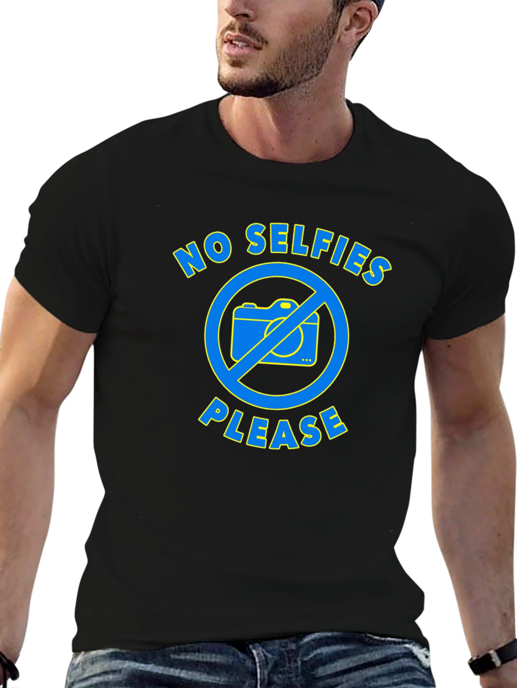 No Selfies Please Graphic T-Shirt - Black