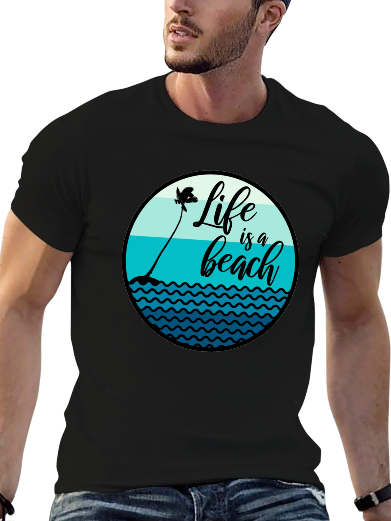 Life is a Beach T-Shirt - Black Cotton Tee