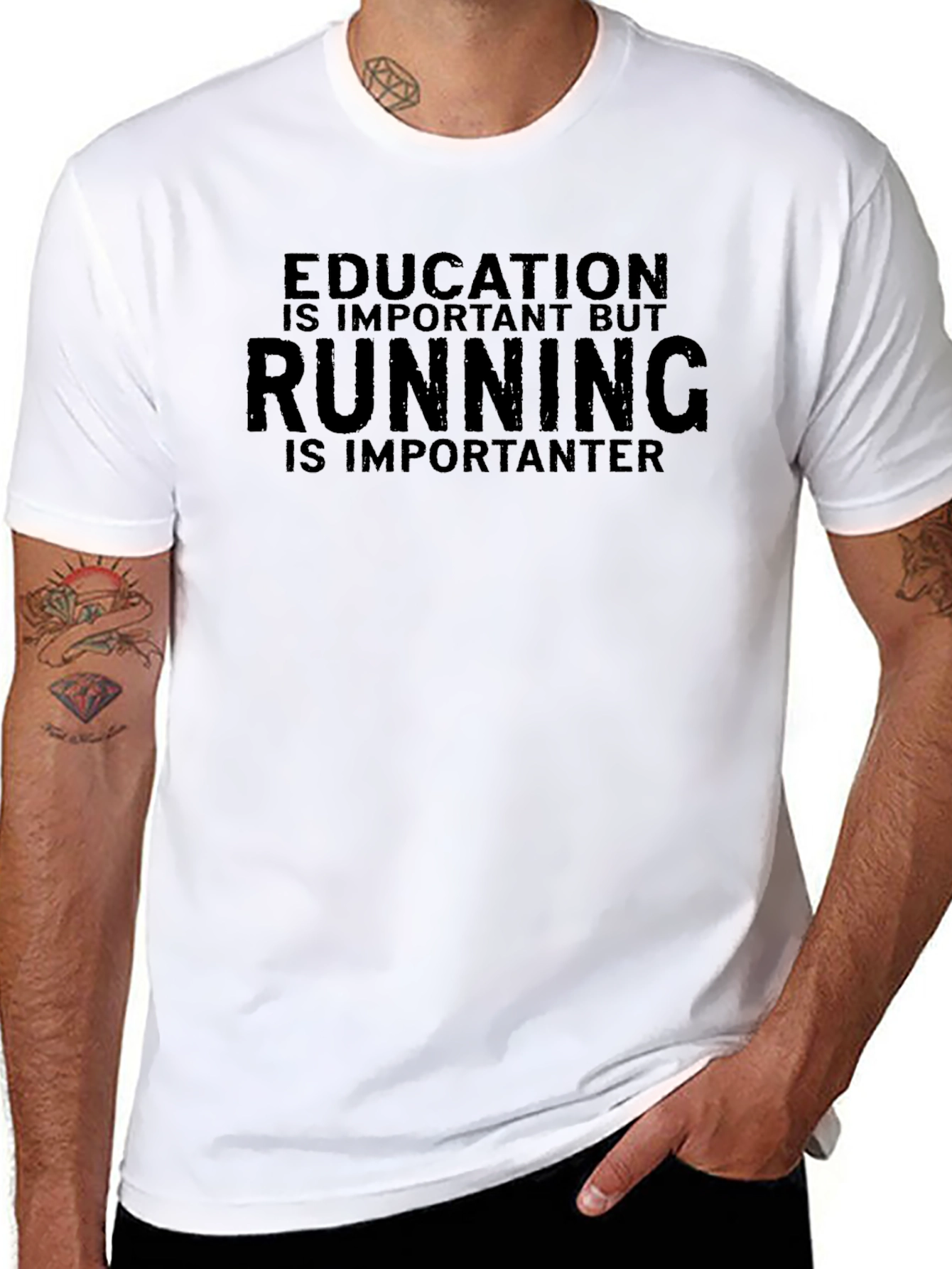 Funny Running T-Shirt - Education vs. Running