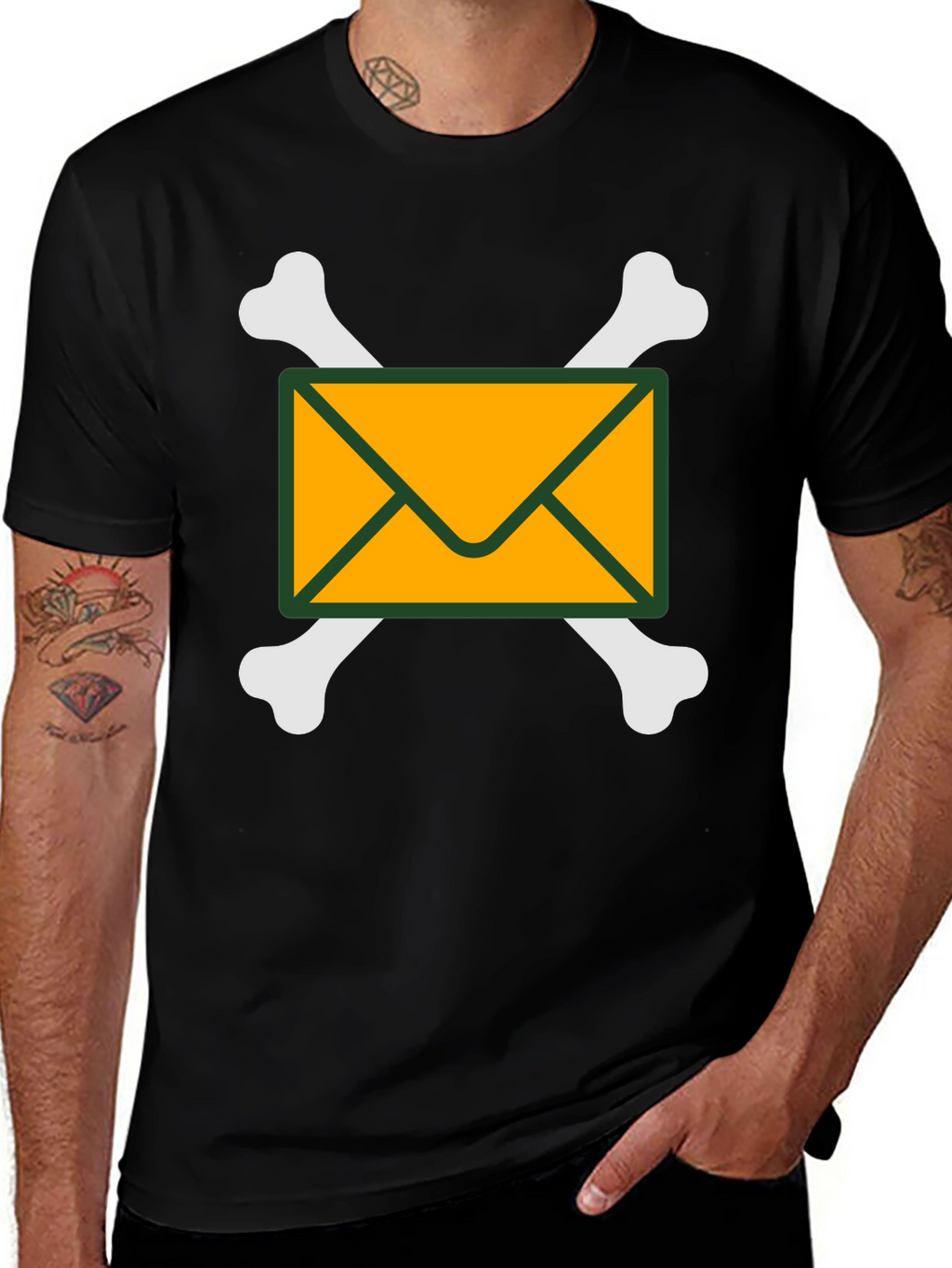 Envelope and Crossbones Graphic T-Shirt - Black