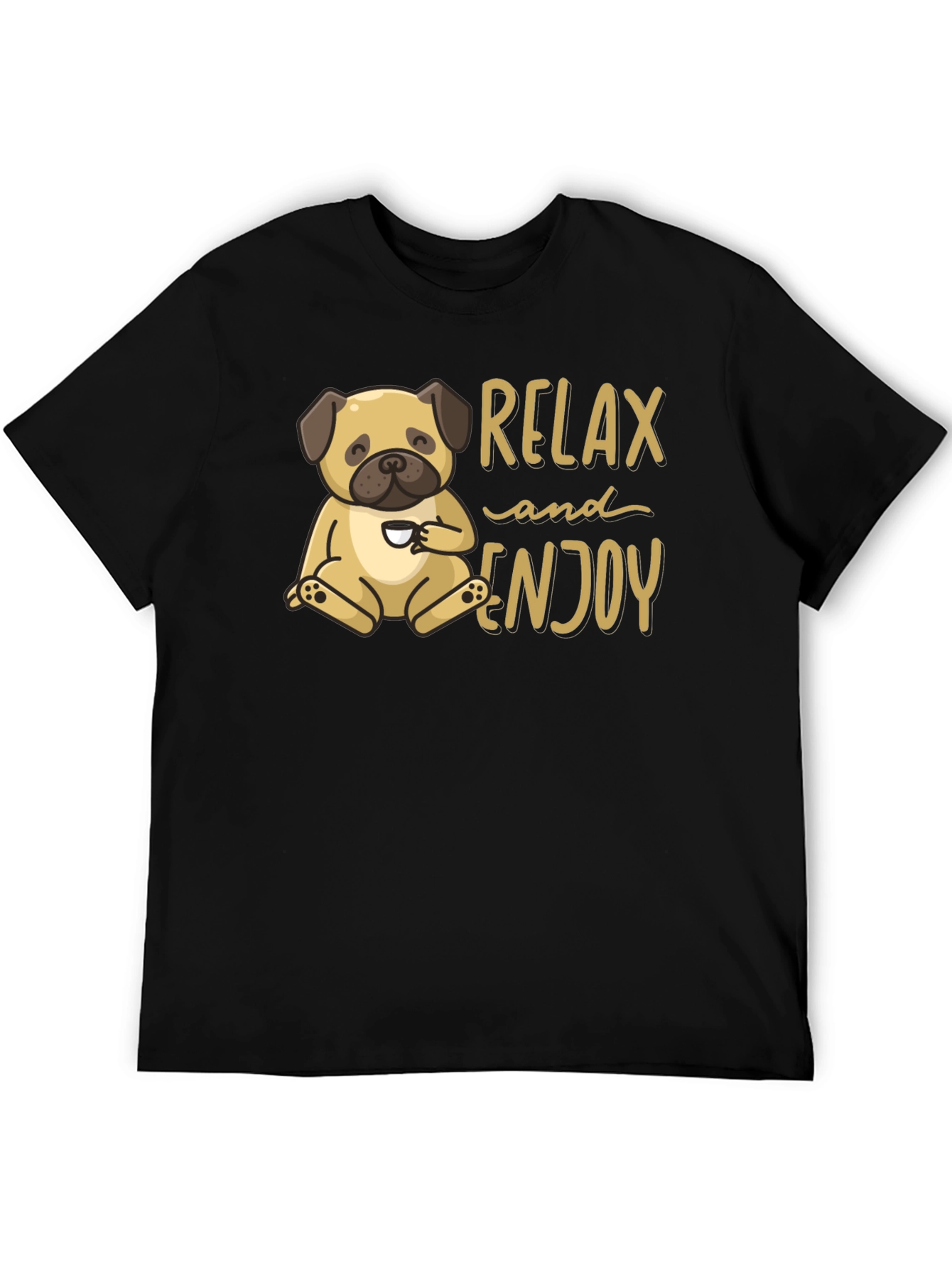 Relax and Enjoy Pug Graphic Tee - Black