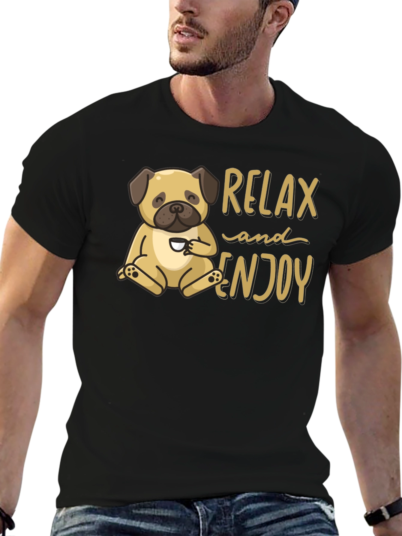 Relax and Enjoy Pug Graphic Tee - Black