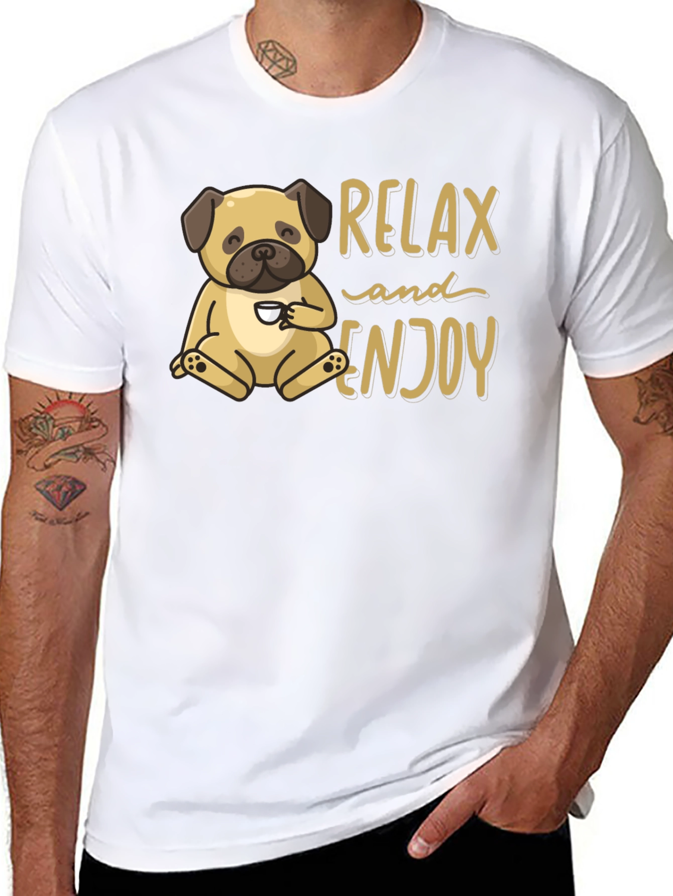 Relax and Enjoy Pug Graphic Tee - Black