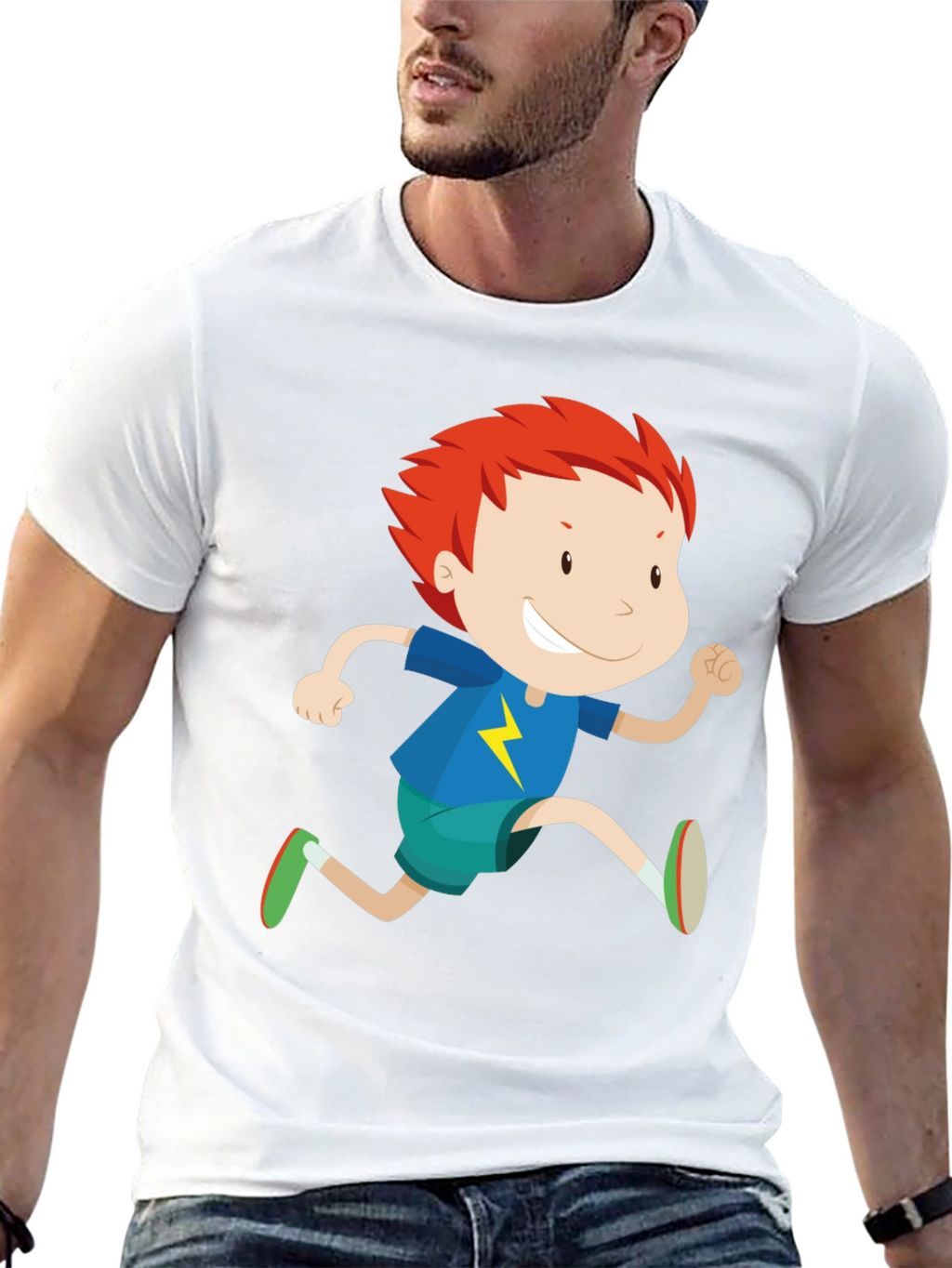 Boy Running Graphic Print Crew Neck T-Shirt