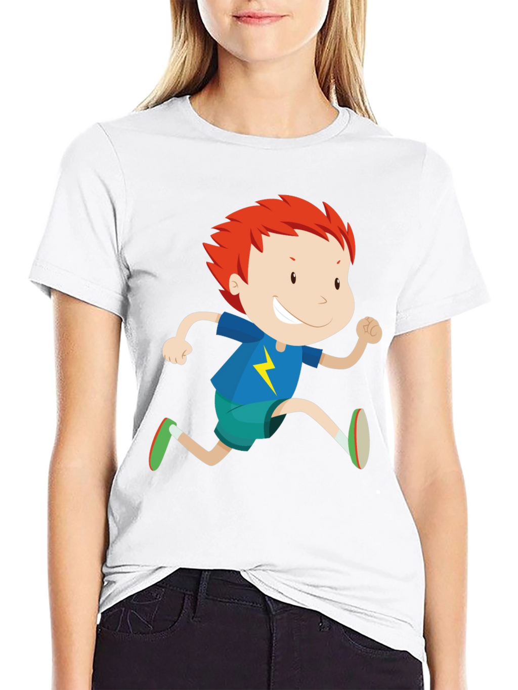 Boy Running Graphic Print Crew Neck T-Shirt