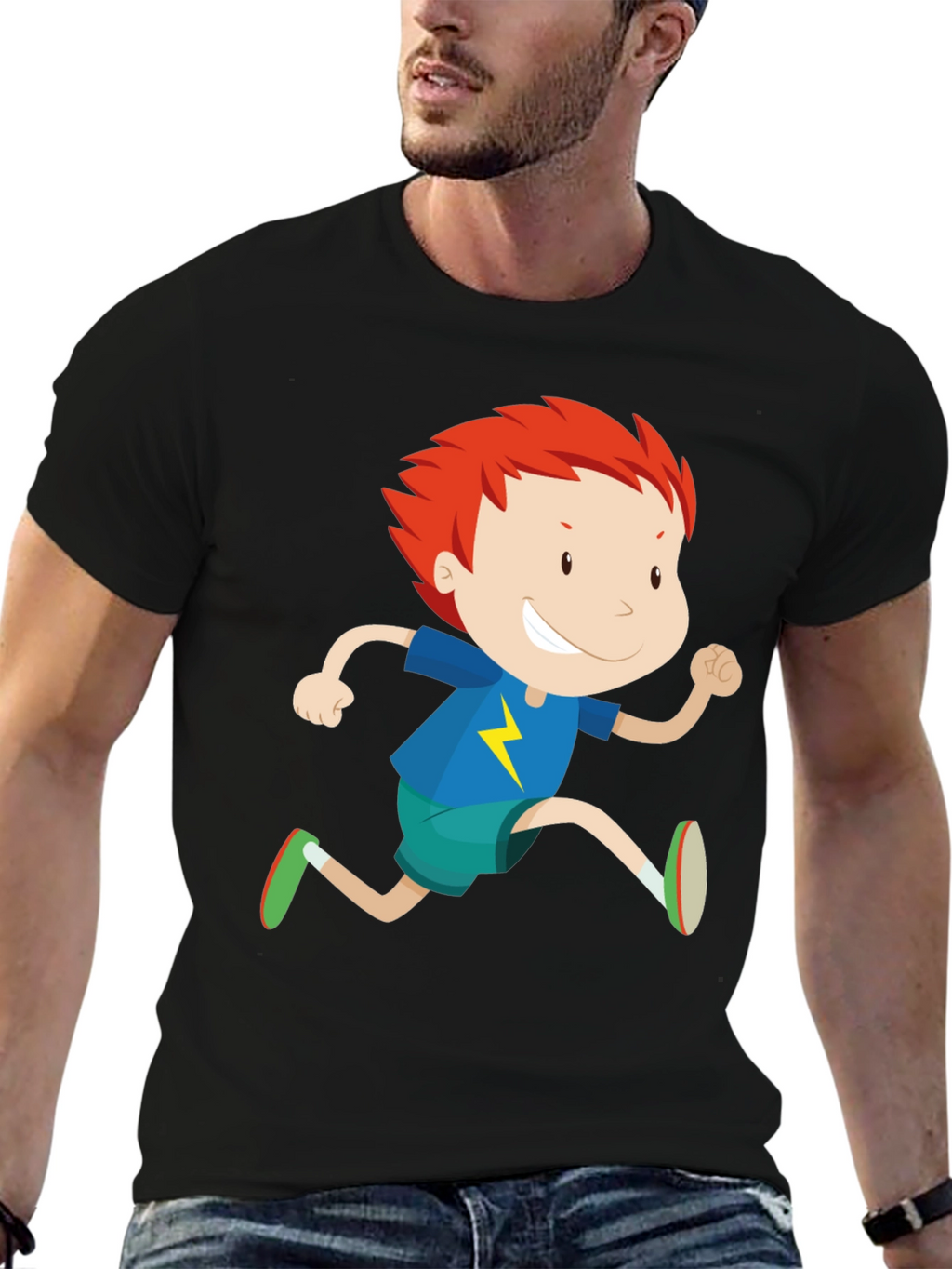Boy Running Graphic Print Crew Neck T-Shirt