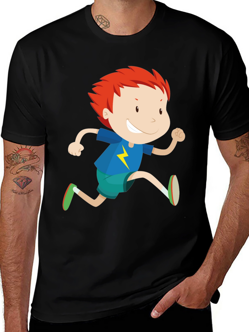 Boy Running Graphic Print Crew Neck T-Shirt