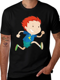 Boy Running Graphic Print Crew Neck T-Shirt