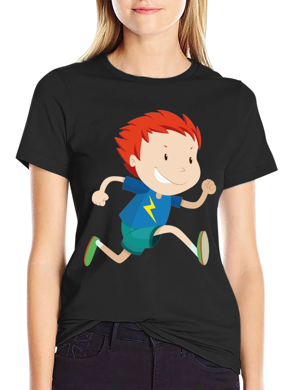 Boy Running Graphic Print Crew Neck T-Shirt