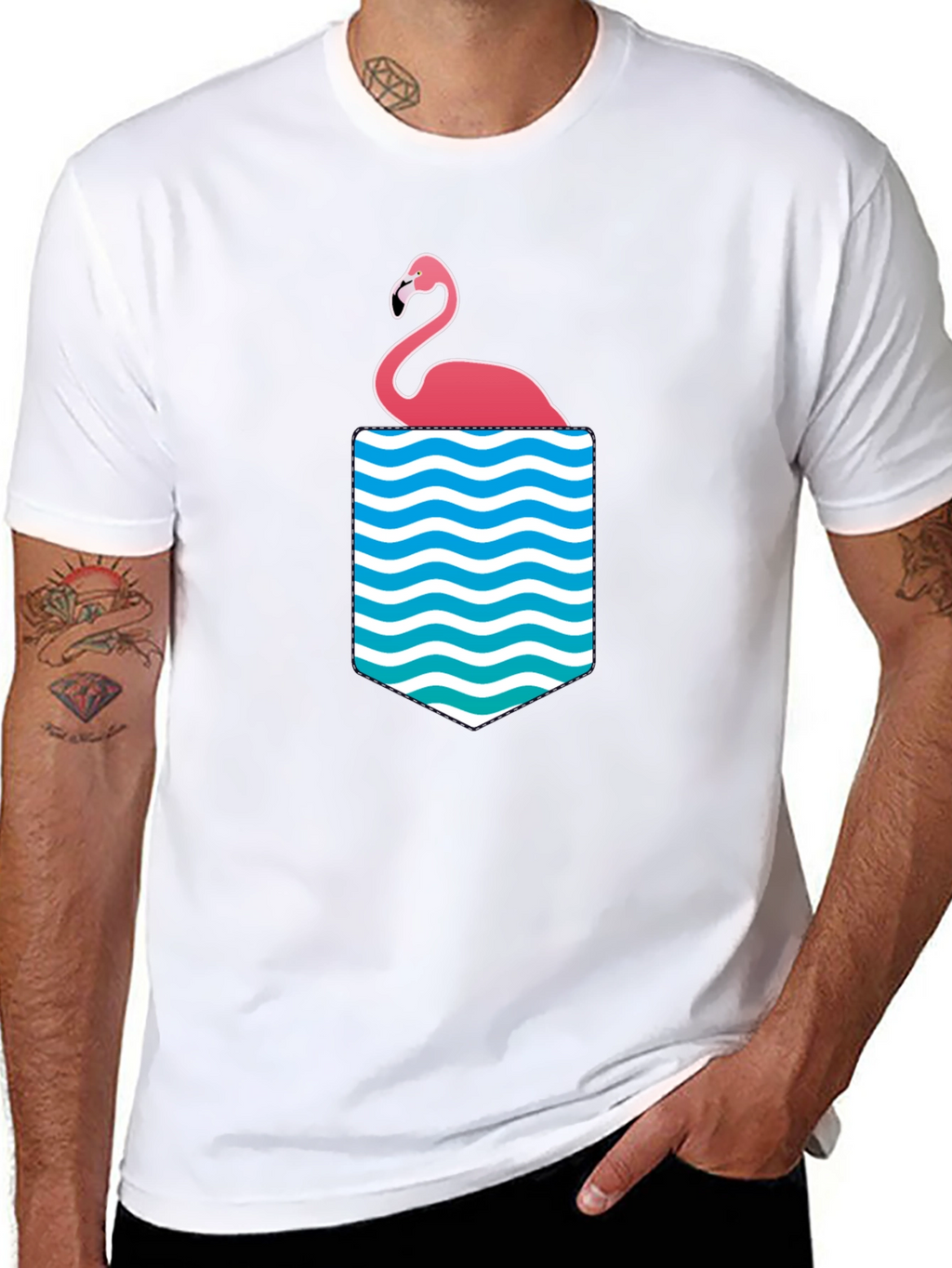 Flamingo Pocket Graphic Tee - Tropical Summer Vibes