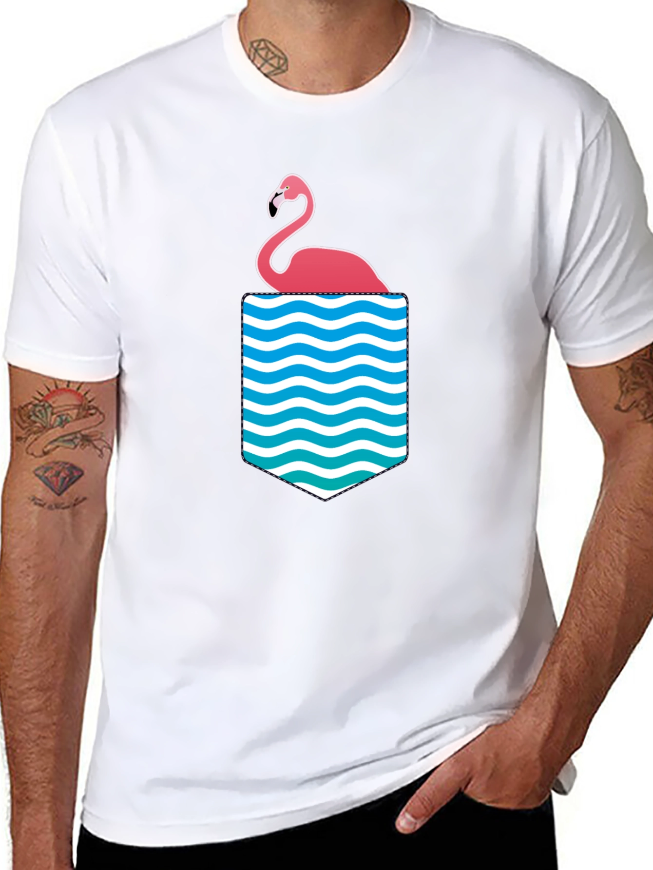 Flamingo Pocket Graphic Tee - Tropical Summer Vibes