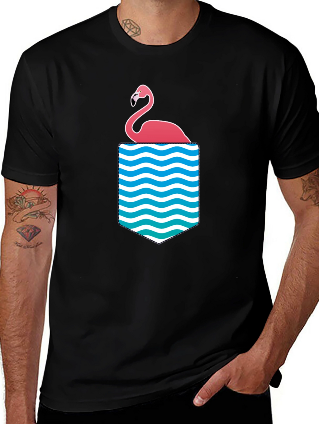 Flamingo Pocket Graphic Tee - Tropical Summer Vibes