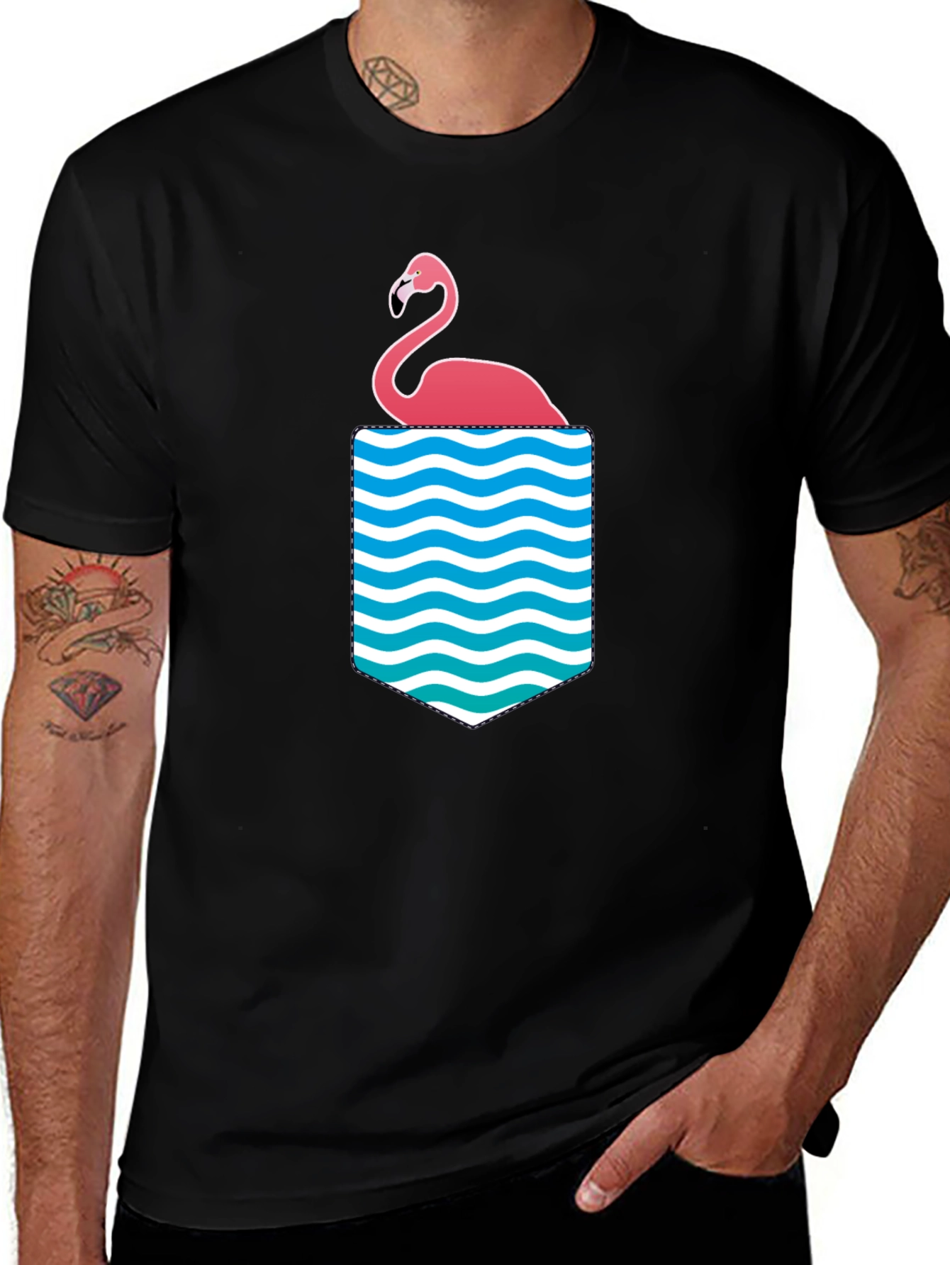 Flamingo Pocket Graphic Tee - Tropical Summer Vibes
