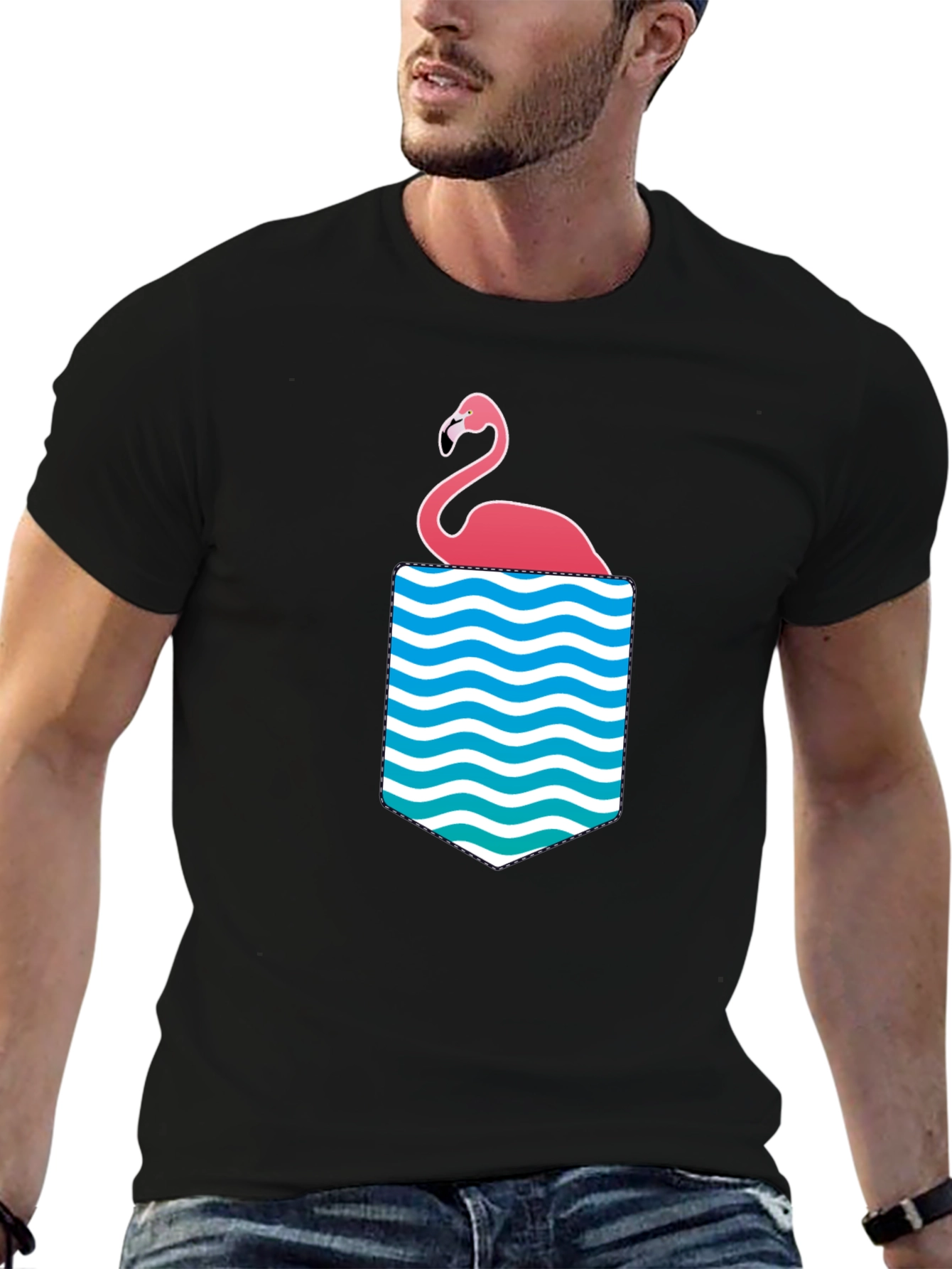Flamingo Pocket Graphic Tee - Tropical Summer Vibes