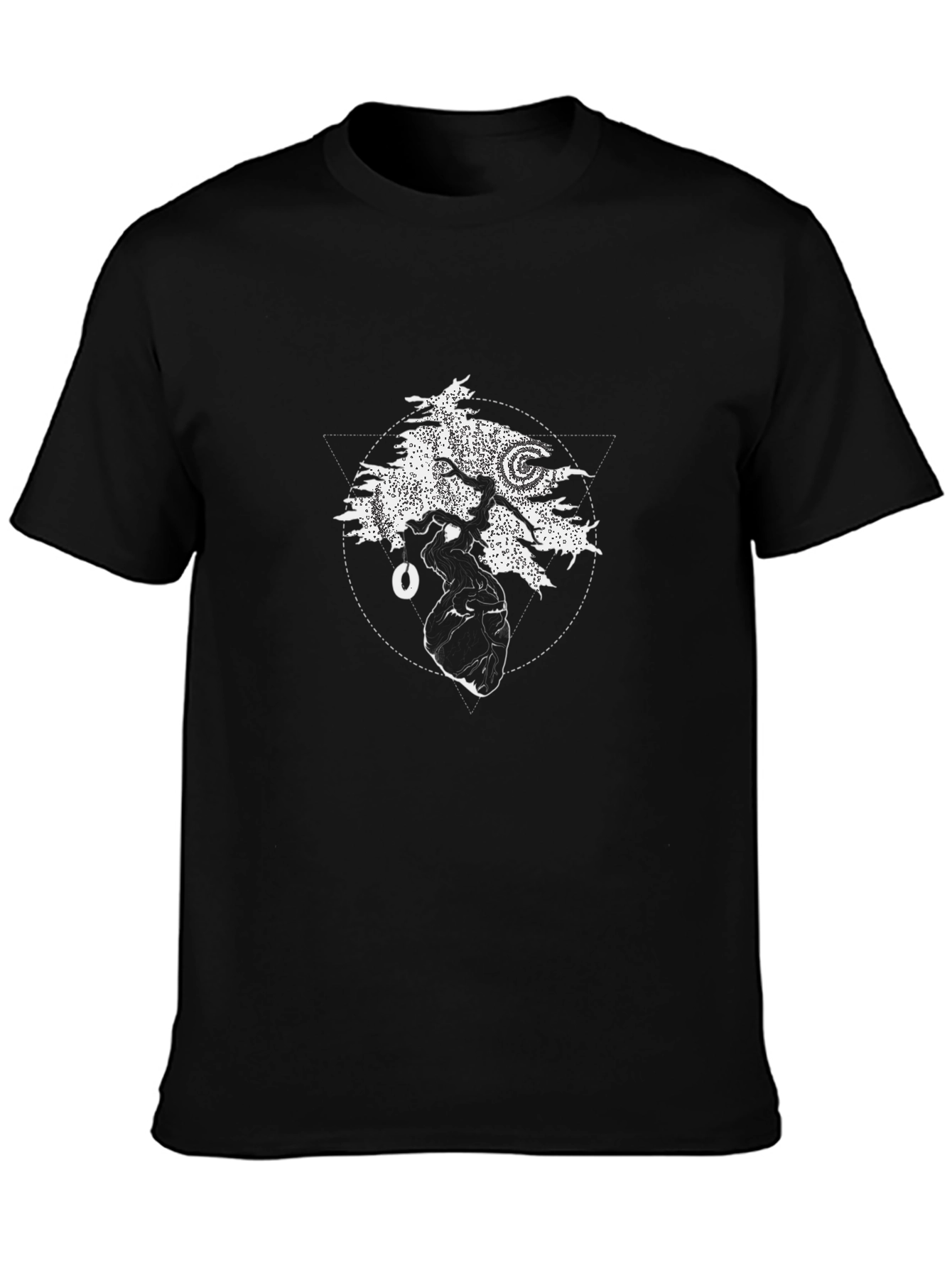 Geometric Tree Heart Graphic Black T-Shirt