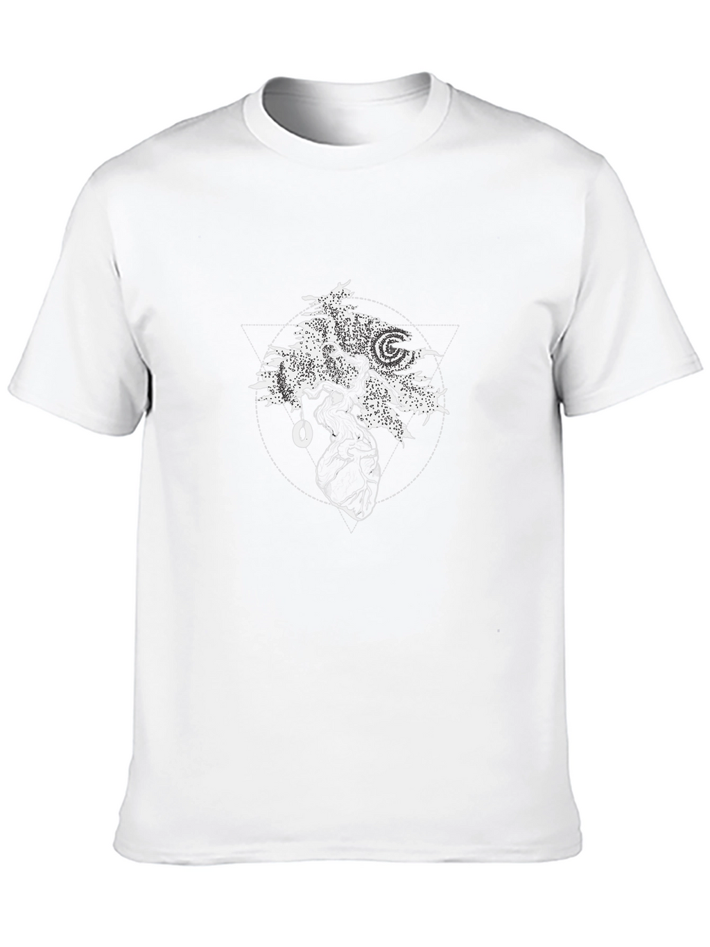 Geometric Tree Heart Graphic Black T-Shirt