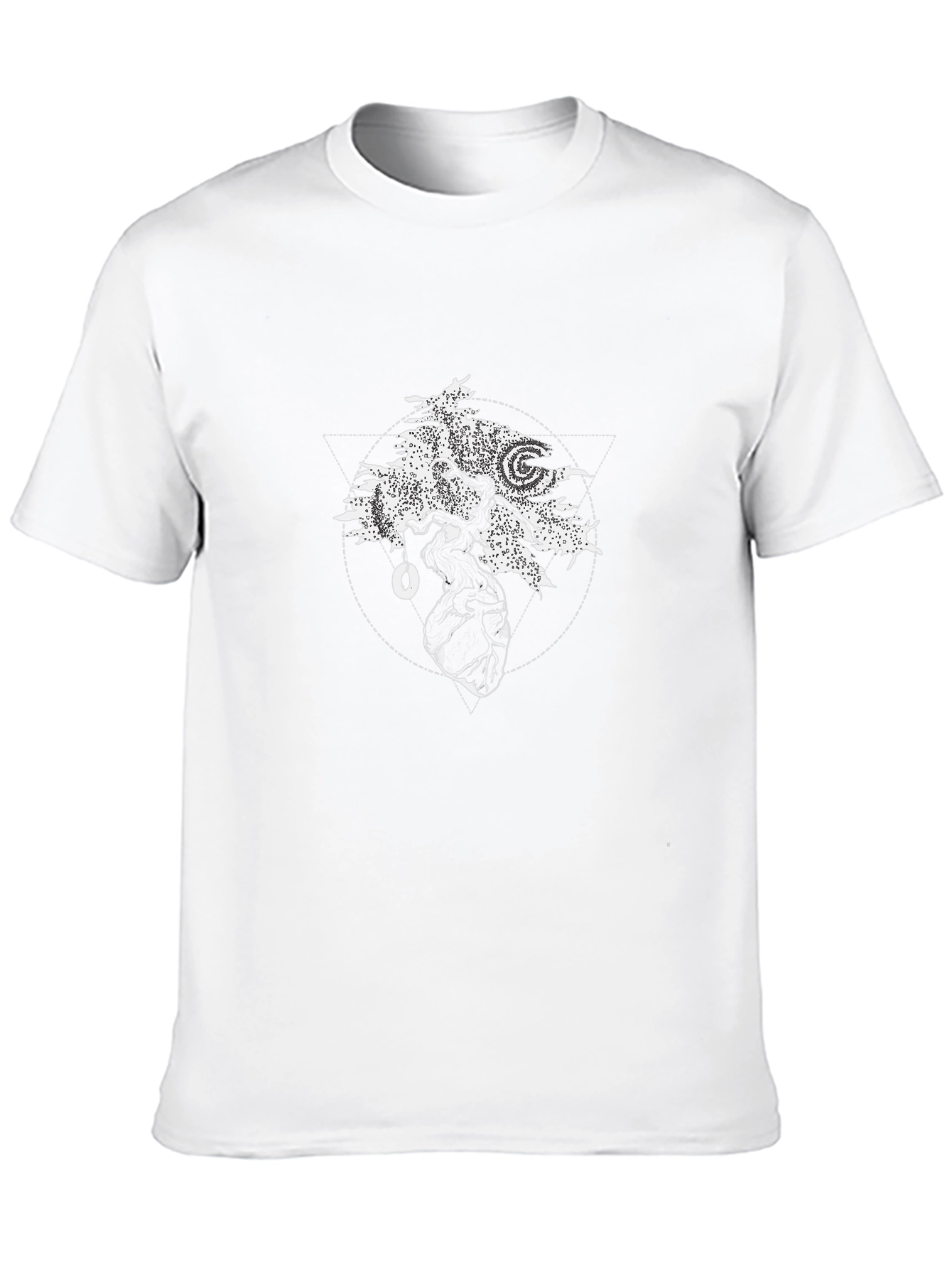 Geometric Tree Heart Graphic Black T-Shirt