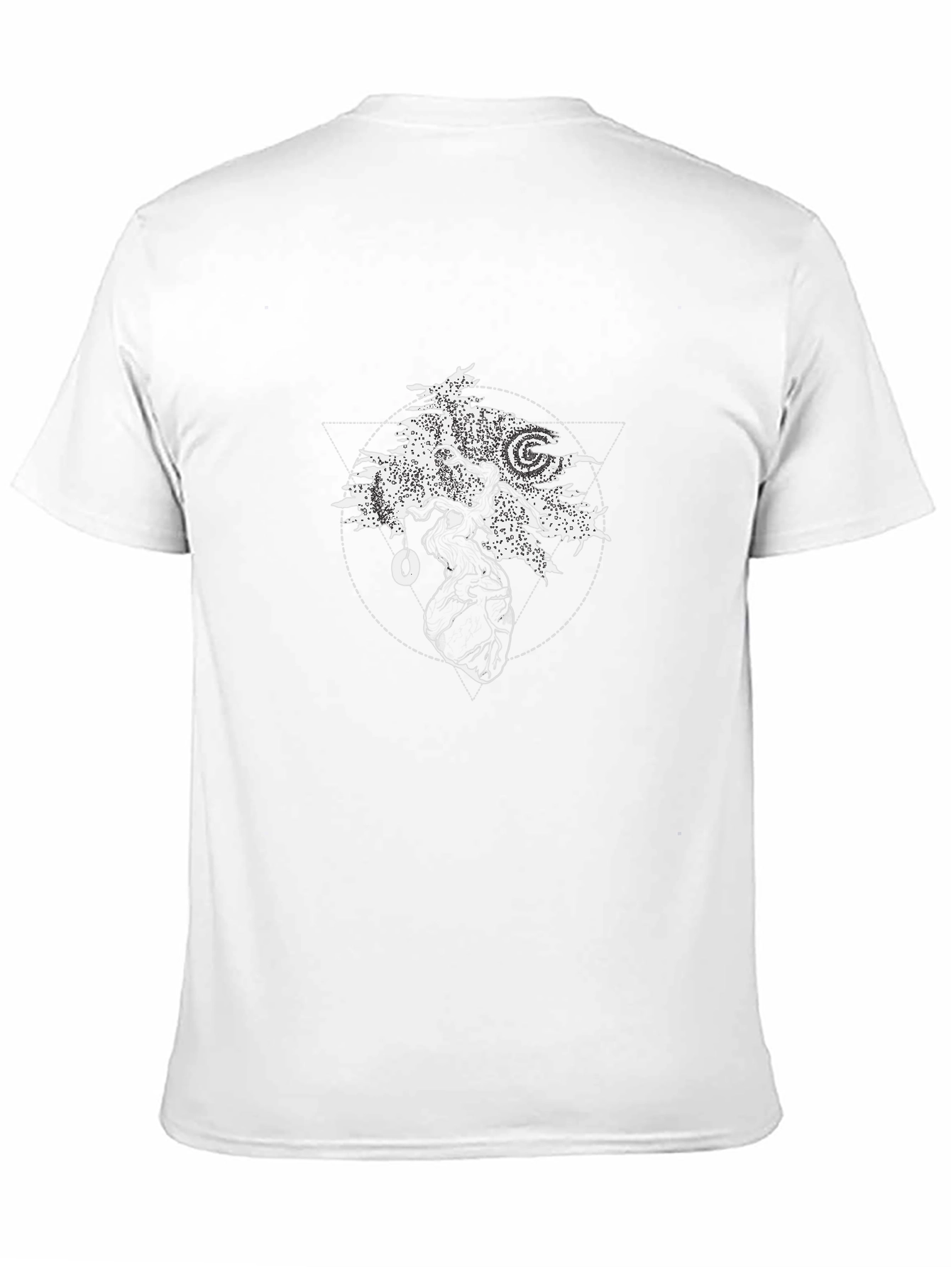 Geometric Tree Heart Graphic Black T-Shirt