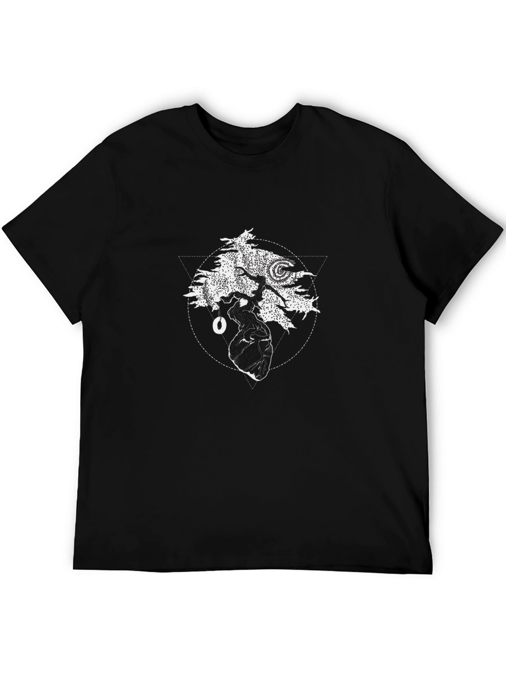 Geometric Tree Heart Graphic Black T-Shirt