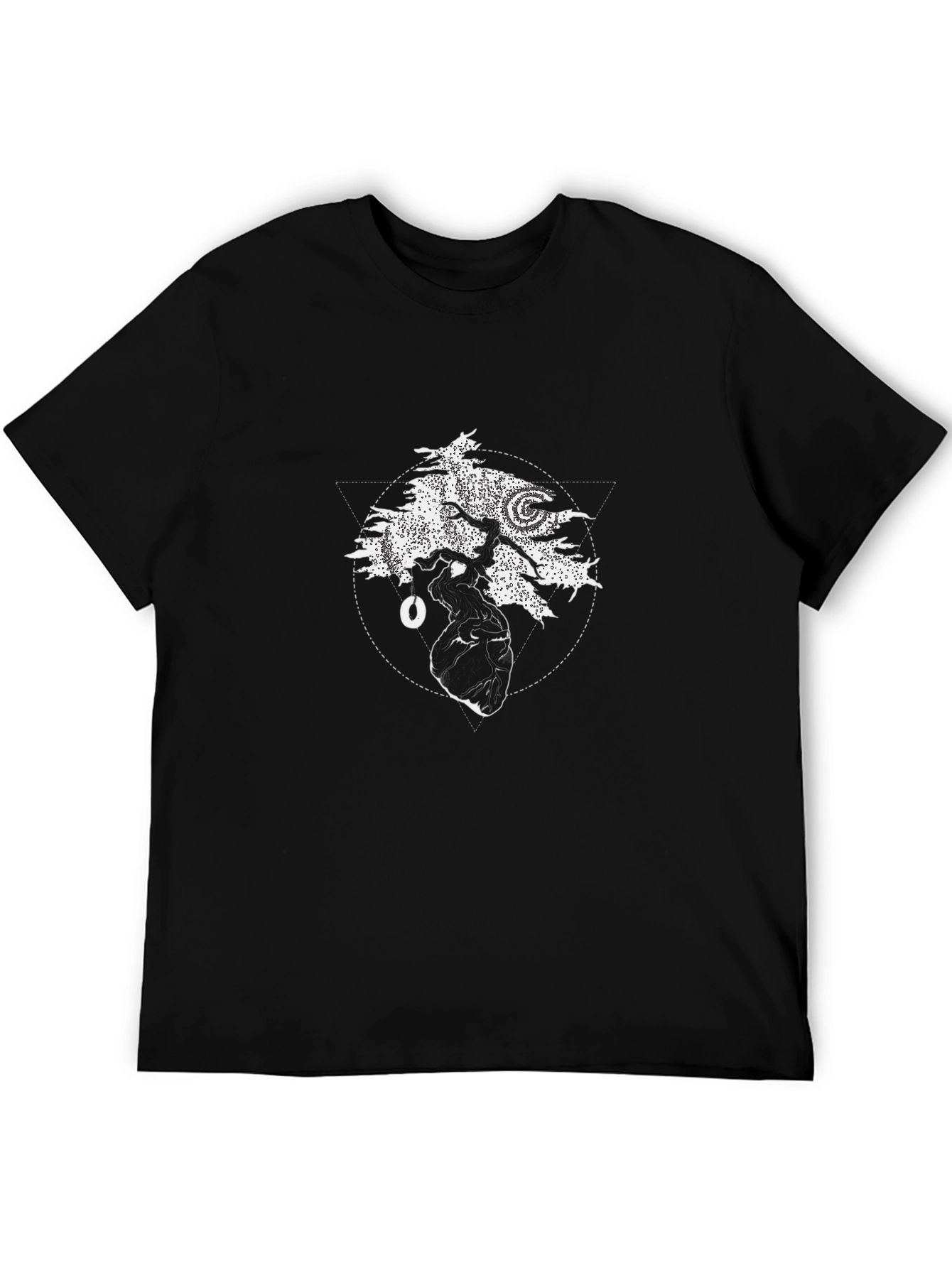Geometric Tree Heart Graphic Black T-Shirt