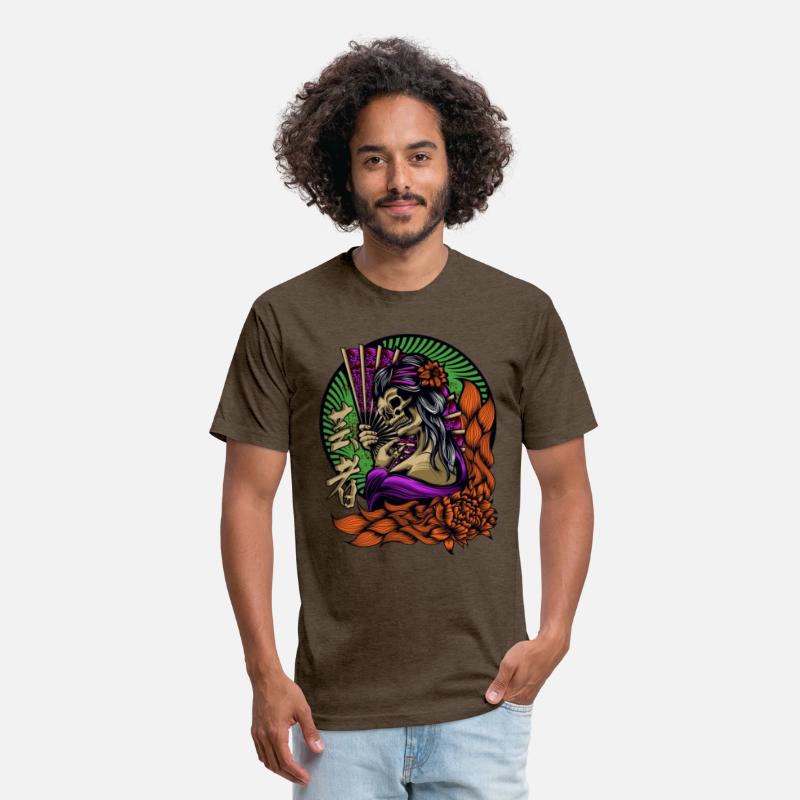 SKULL Geisha Japanese woman fanning herself flower