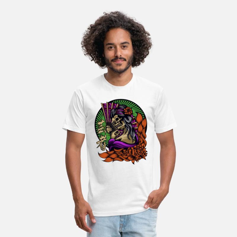 SKULL Geisha Japanese woman fanning herself flower