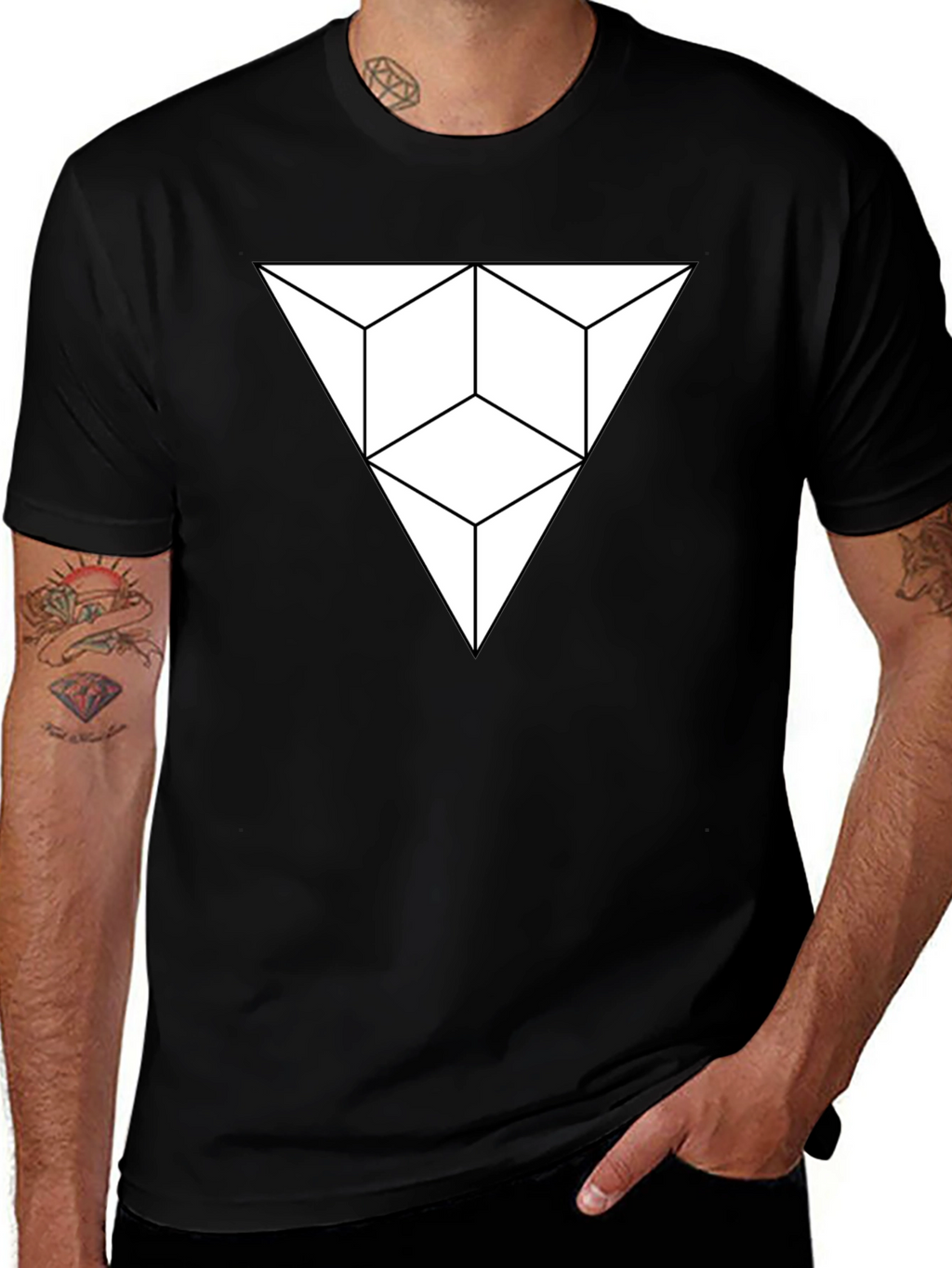 Geometric Illusion Triangle Black T-Shirt
