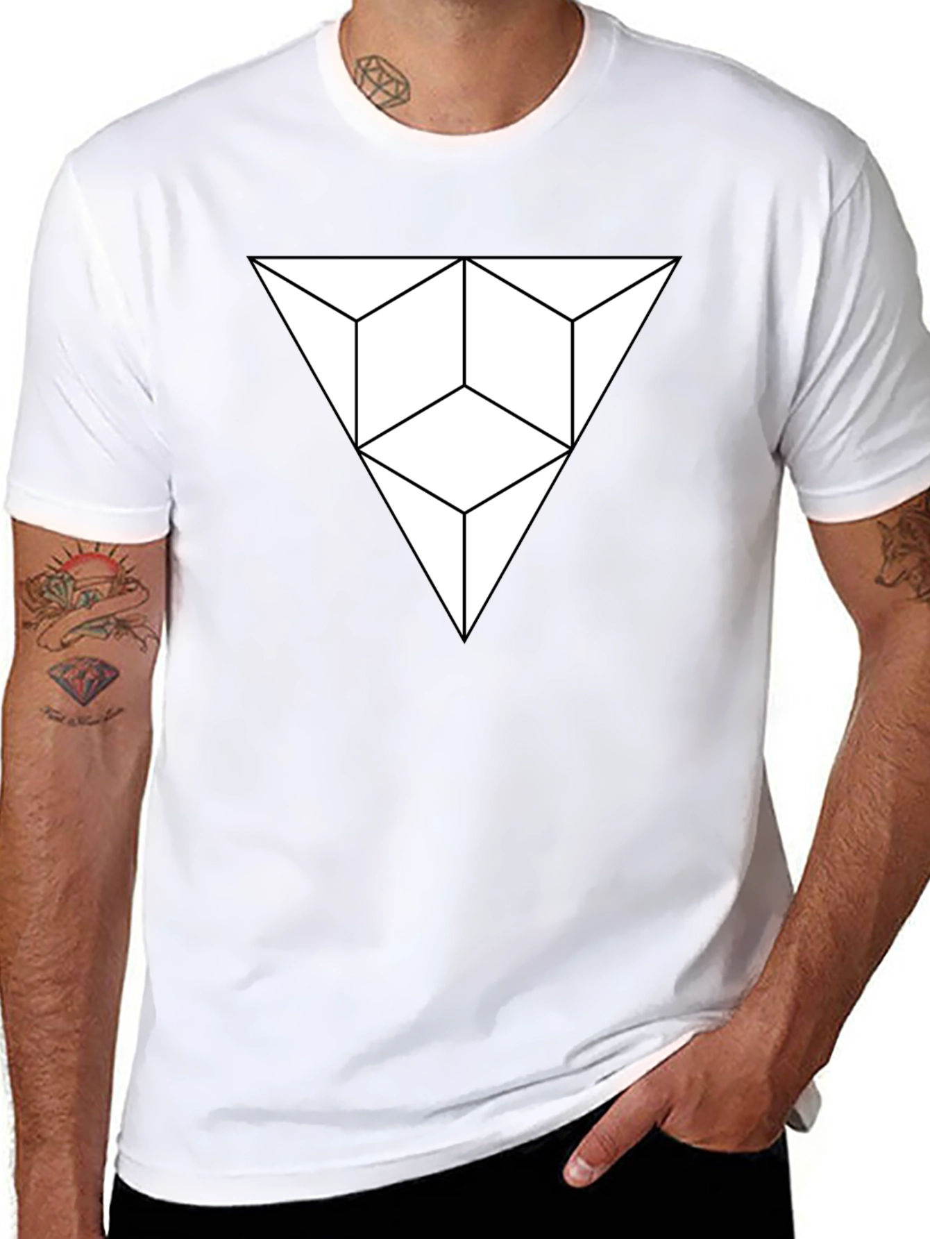Geometric Illusion Triangle Black T-Shirt