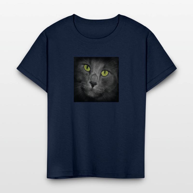 Square Gray Cat's Face Close Up Green Eyes Looking