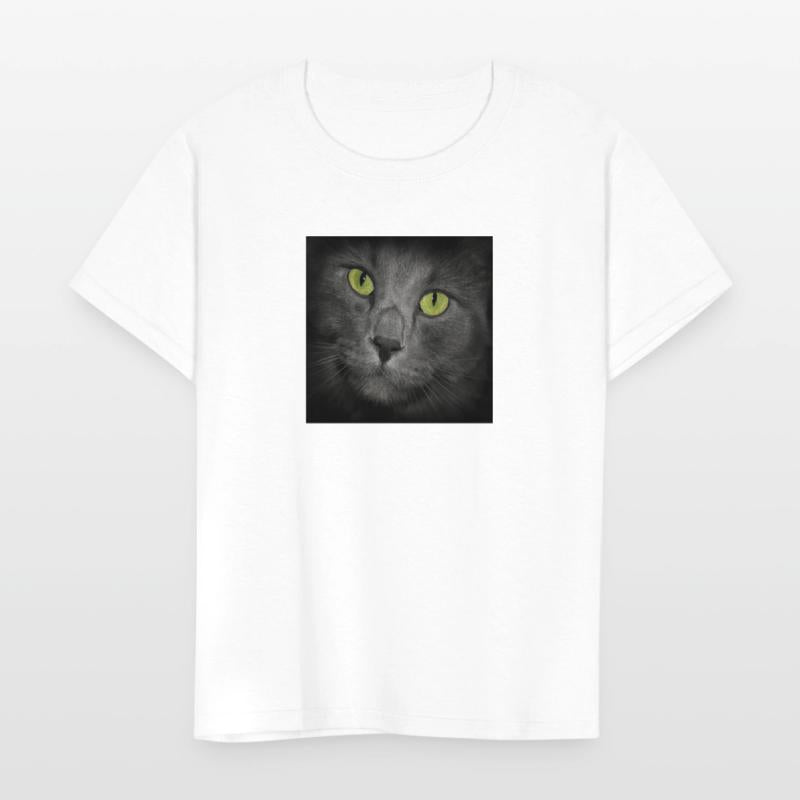 Square Gray Cat's Face Close Up Green Eyes Looking