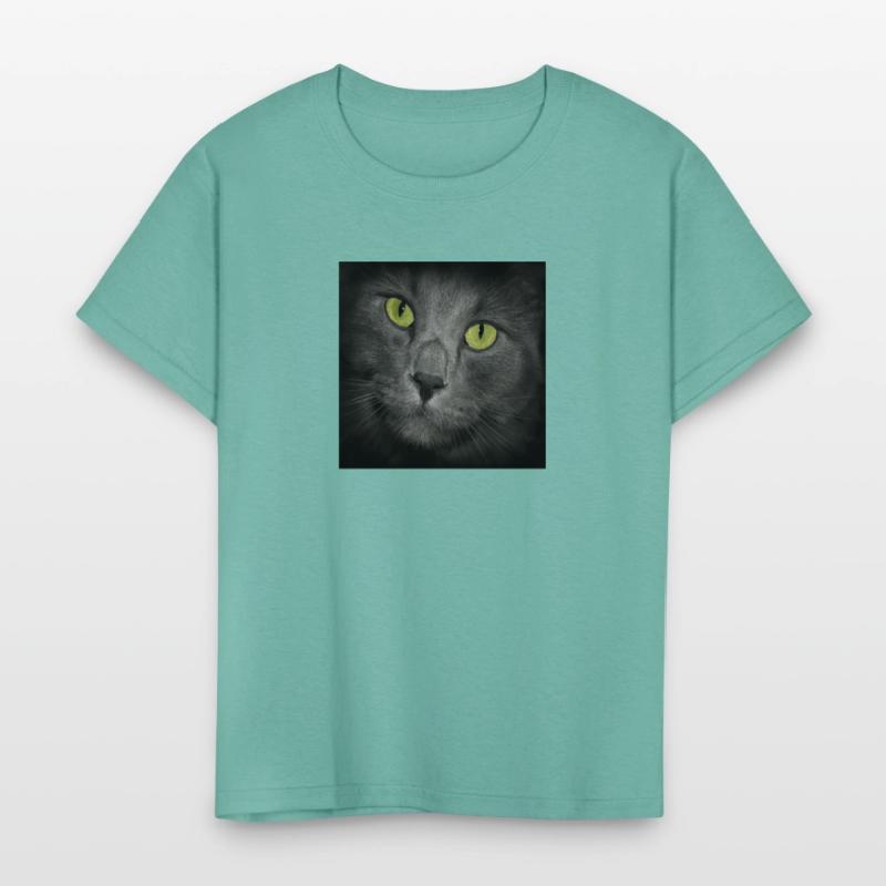 Square Gray Cat's Face Close Up Green Eyes Looking