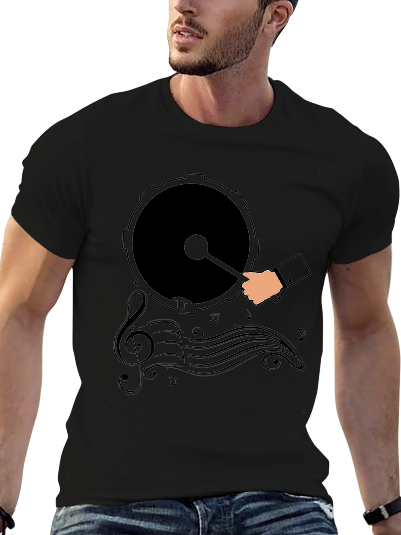 Drum and Music Graphic Tee - Black