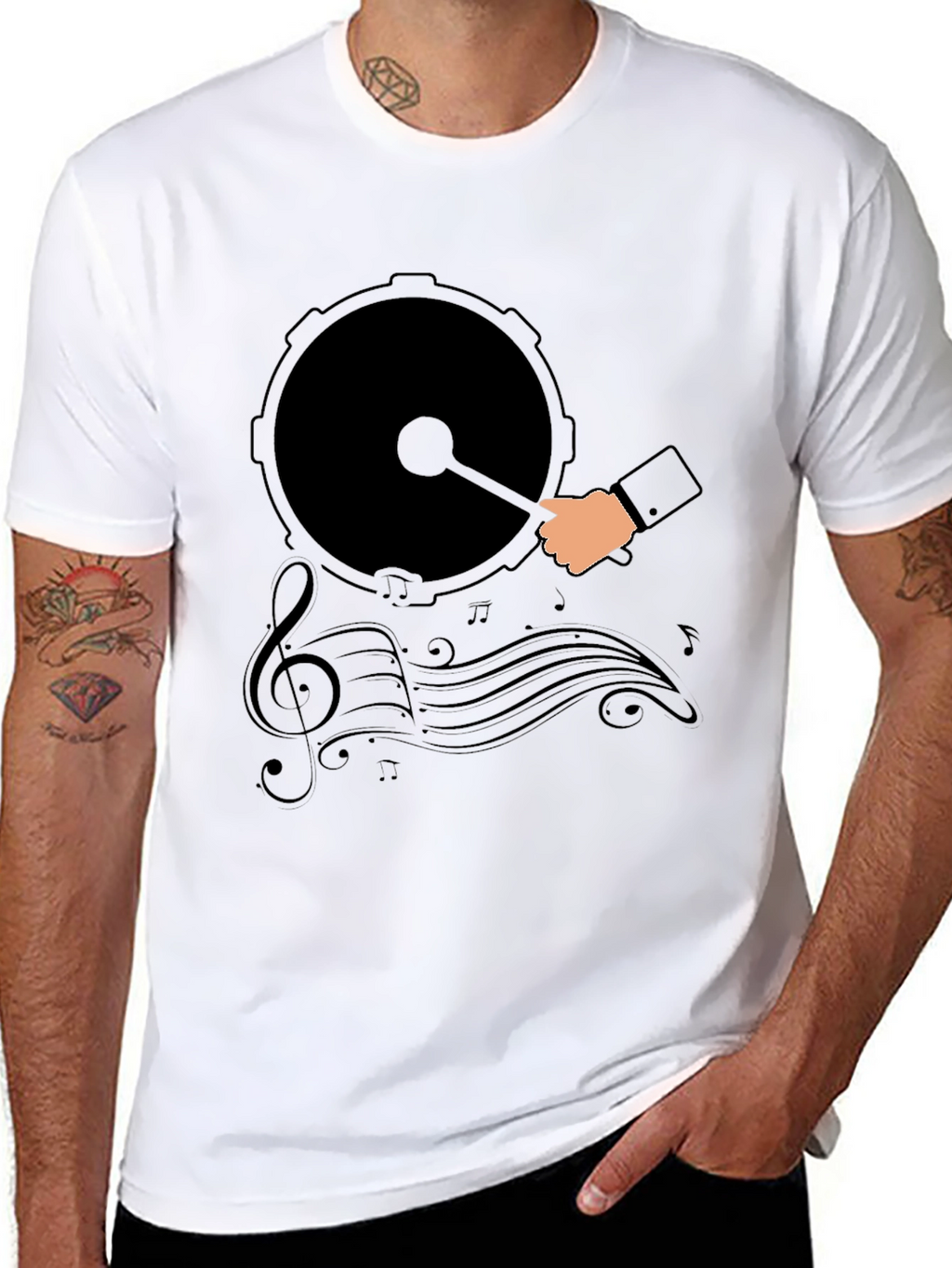 Drum and Music Graphic Tee - Black