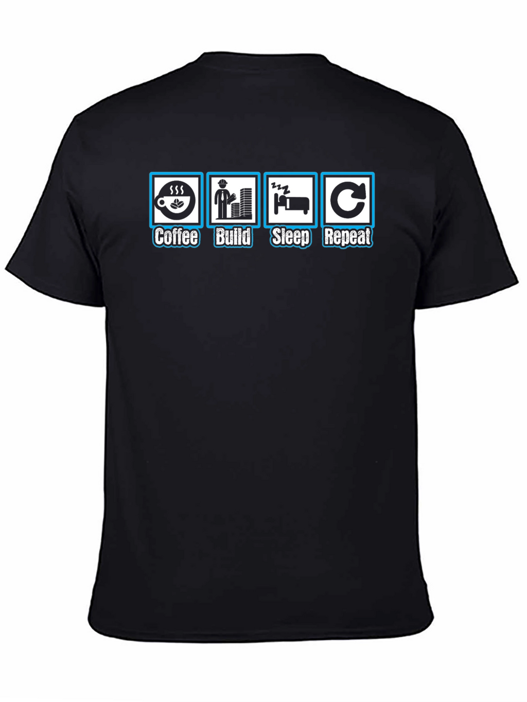 Coffee Build Sleep Repeat Black Graphic T-Shirt