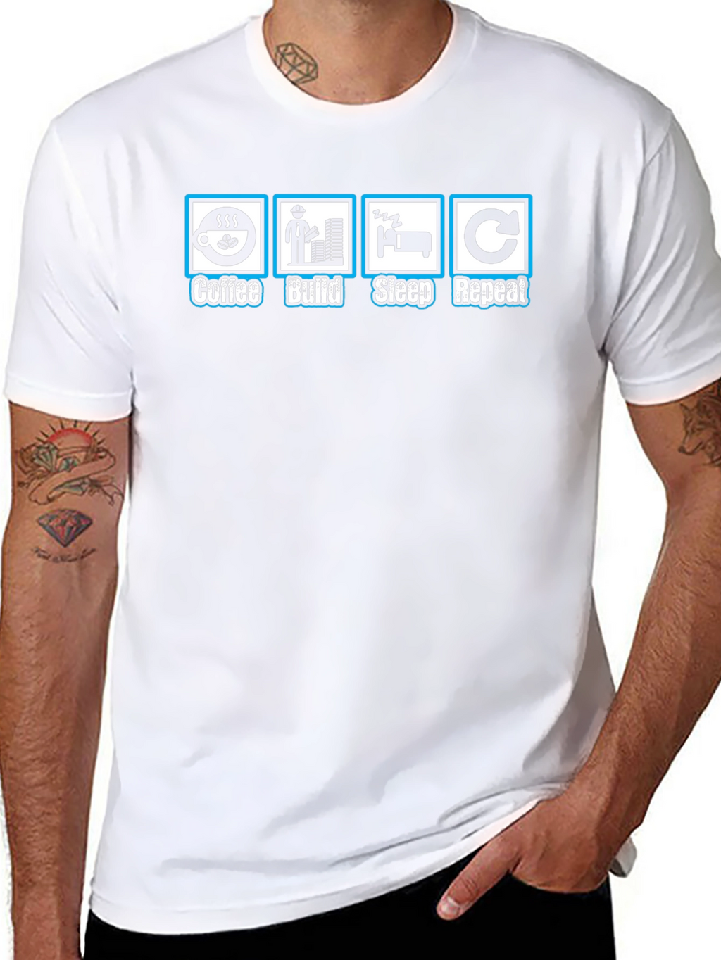Coffee Build Sleep Repeat Black Graphic T-Shirt