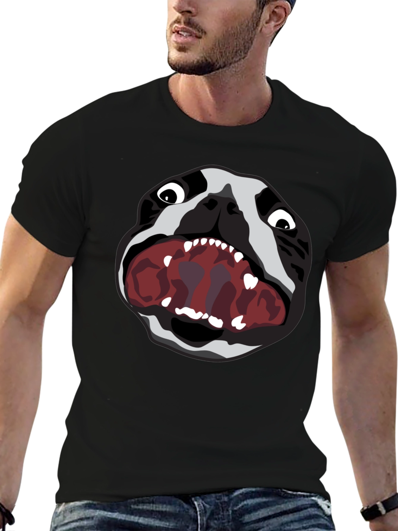 Graphic Tee: Snarling Bulldog Print - Black