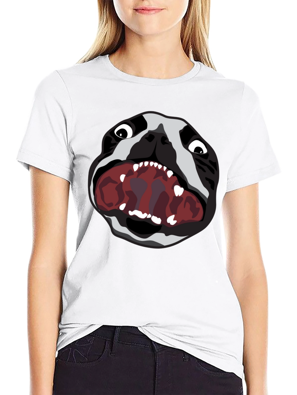 Graphic Tee: Snarling Bulldog Print - Black