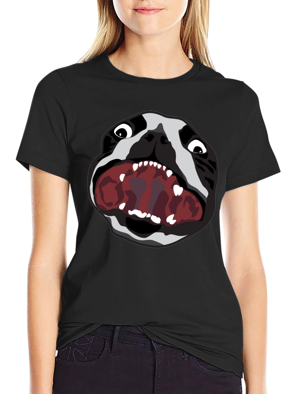 Graphic Tee: Snarling Bulldog Print - Black