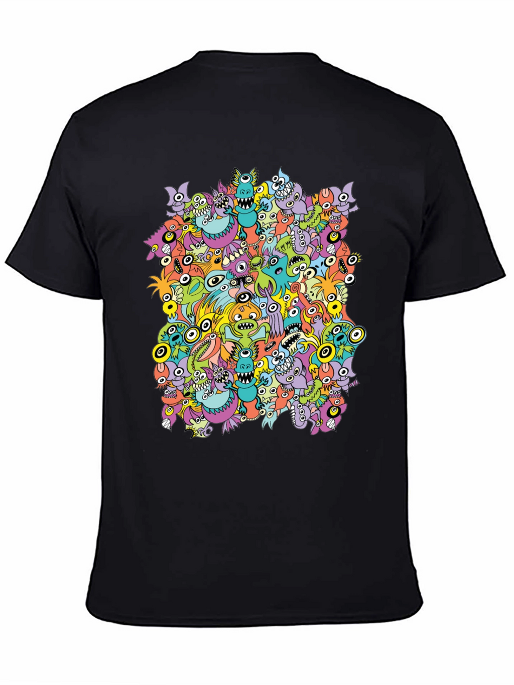 Monster Doodle Graphic Tee - Black Crew Neck T-Shirt