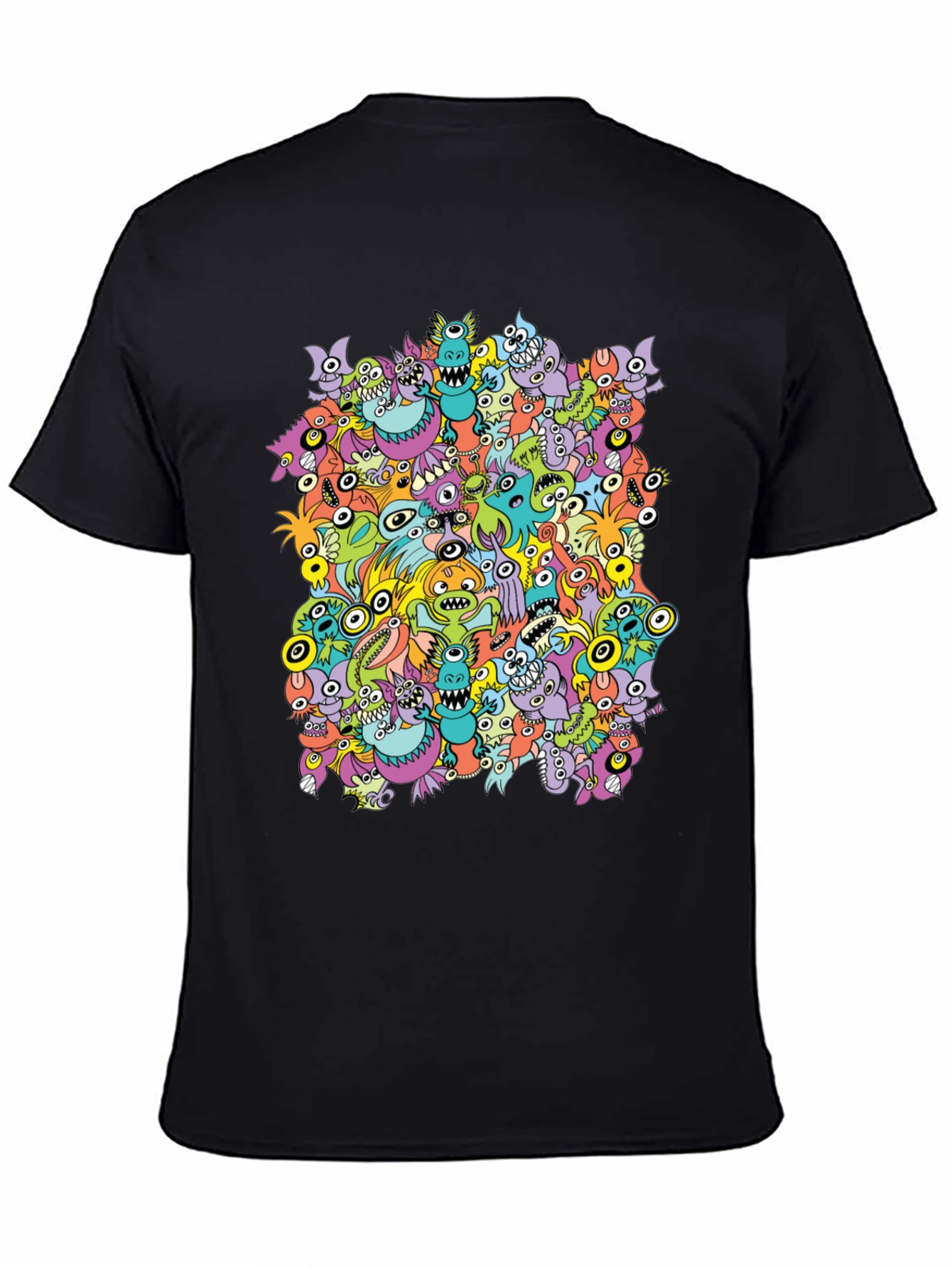 Monster Doodle Graphic Tee - Black Crew Neck T-Shirt