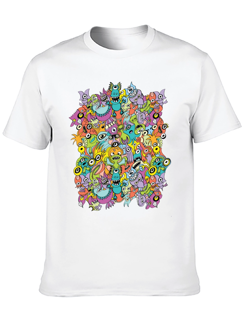 Monster Doodle Graphic Tee - Black Crew Neck T-Shirt
