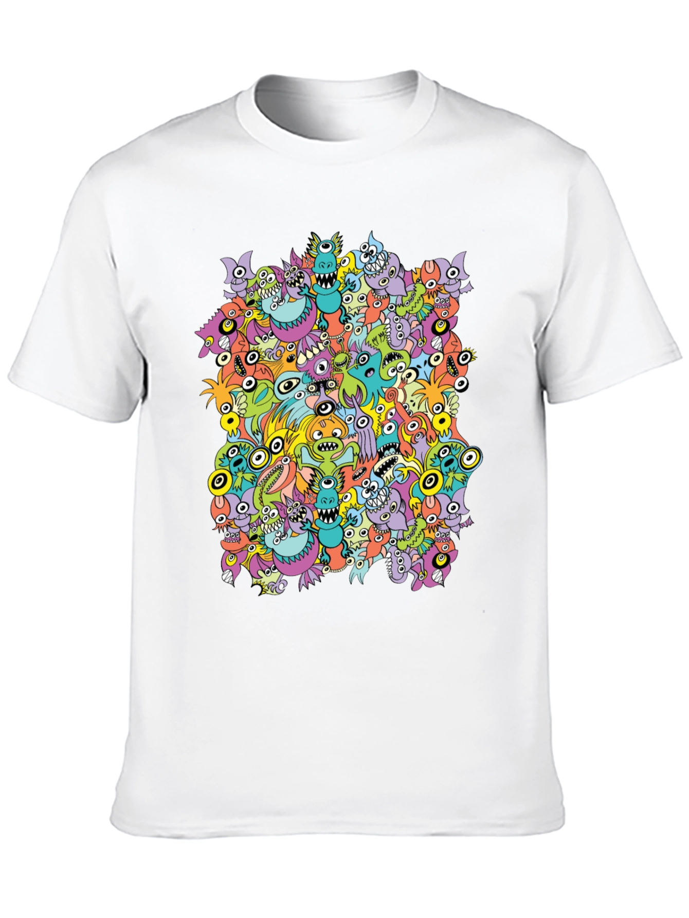 Monster Doodle Graphic Tee - Black Crew Neck T-Shirt