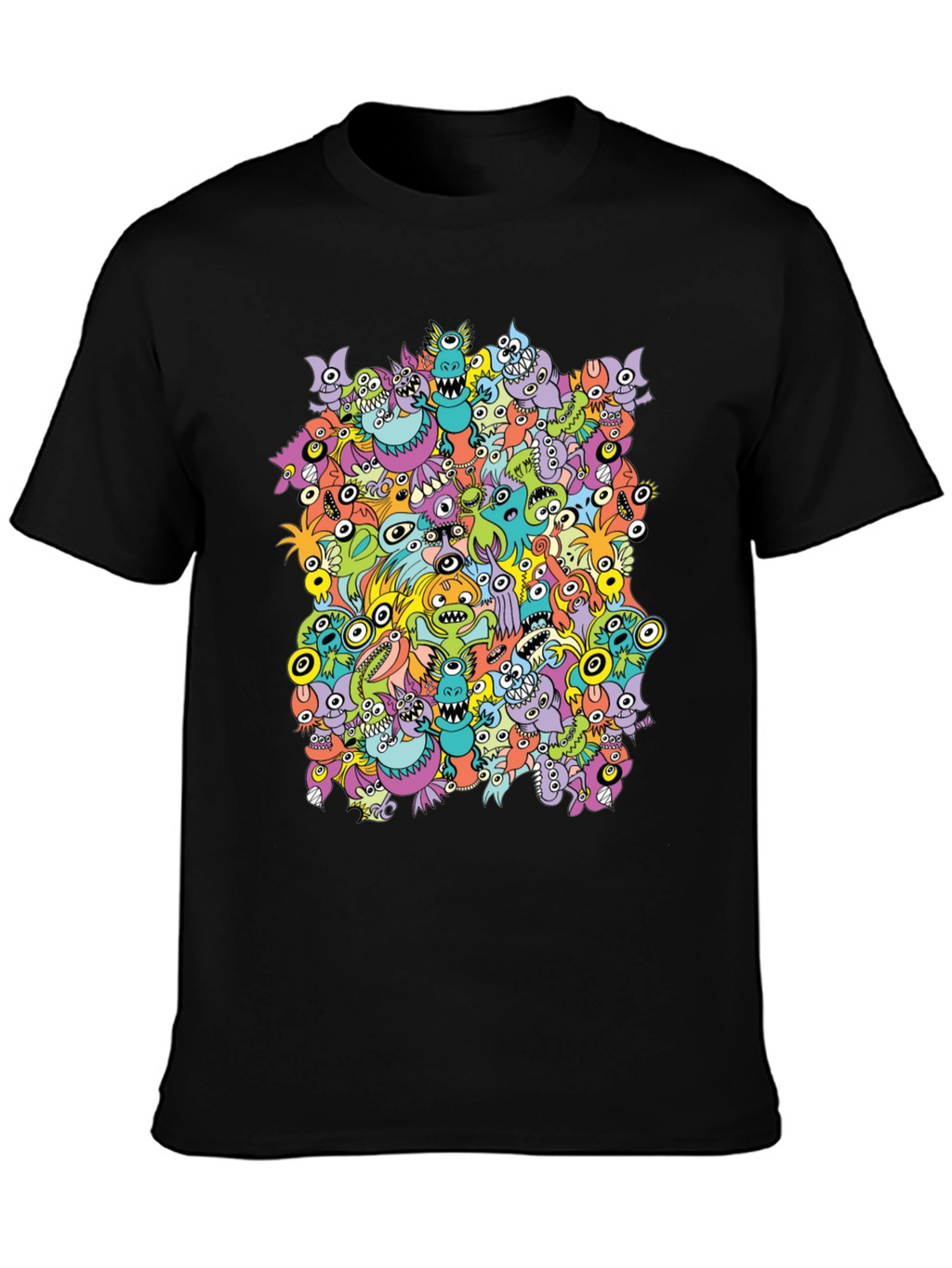 Monster Doodle Graphic Tee - Black Crew Neck T-Shirt