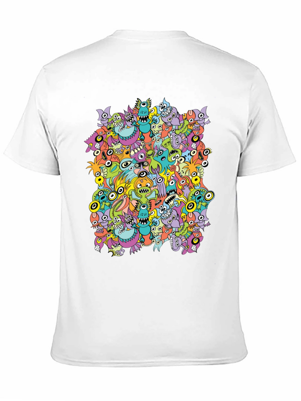 Monster Doodle Graphic Tee - Black Crew Neck T-Shirt