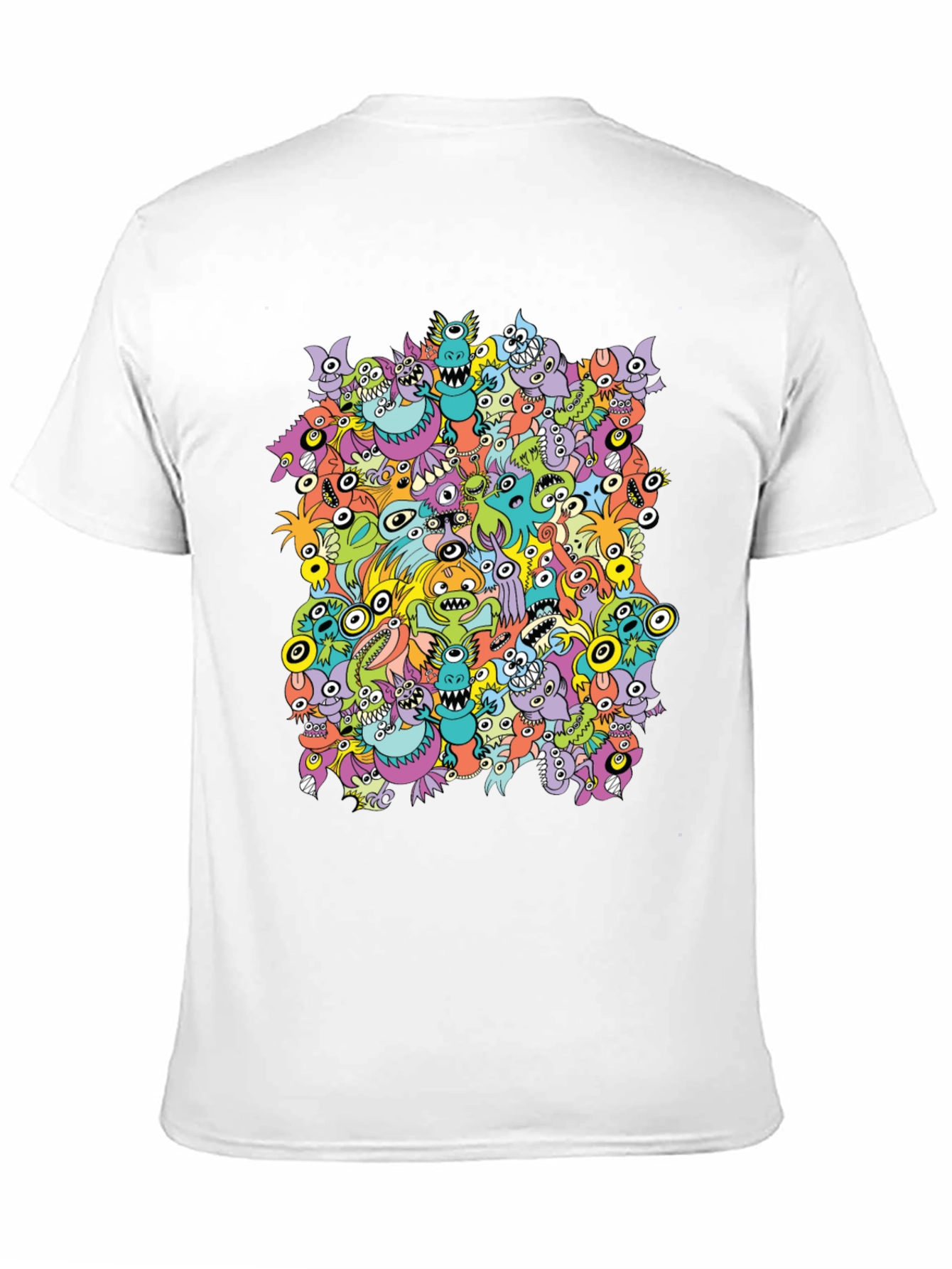 Monster Doodle Graphic Tee - Black Crew Neck T-Shirt