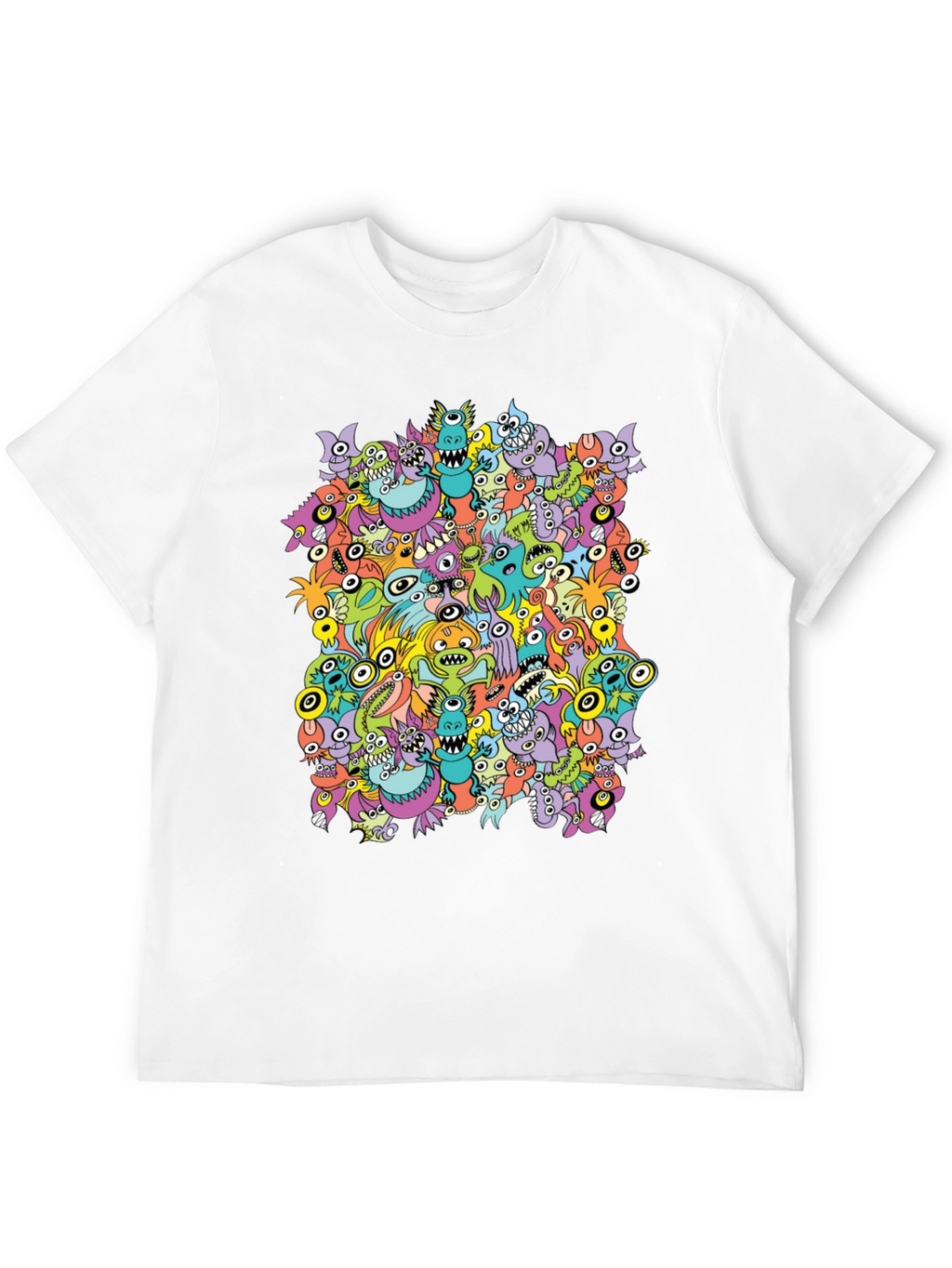 Monster Doodle Graphic Tee - Black Crew Neck T-Shirt
