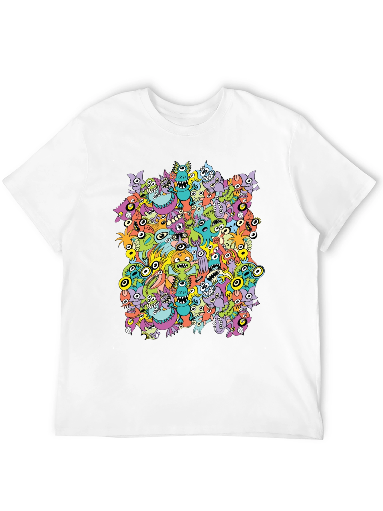 Monster Doodle Graphic Tee - Black Crew Neck T-Shirt