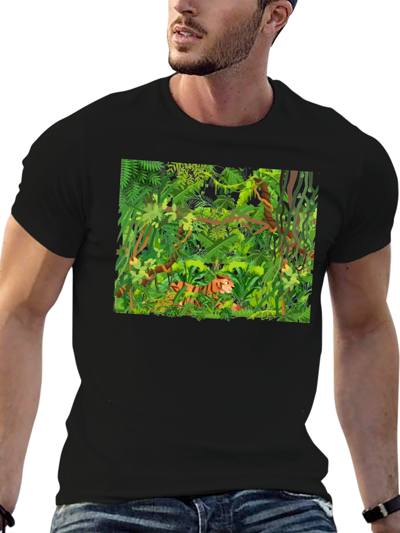Jungle Tiger Graphic T-Shirt - Mens Black Tee