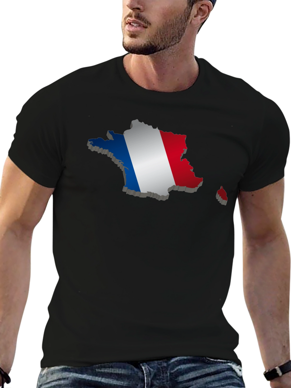 France Flag Map T-Shirt - Black Graphic Tee